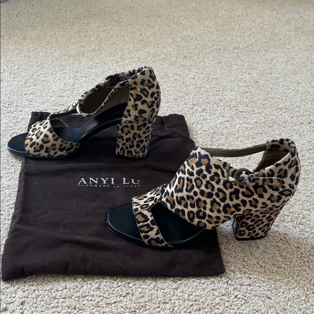 Anyi Lu Leopard Print Open-Toe Block Heel Sandals - Black, Brown, Tan